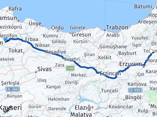 Amasya Tortum Erzurum Arası Kaç Km - Yol Haritası