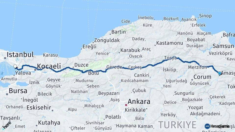 Amasya Tuzla İstanbul Arası Kaç Km - Yol Haritası