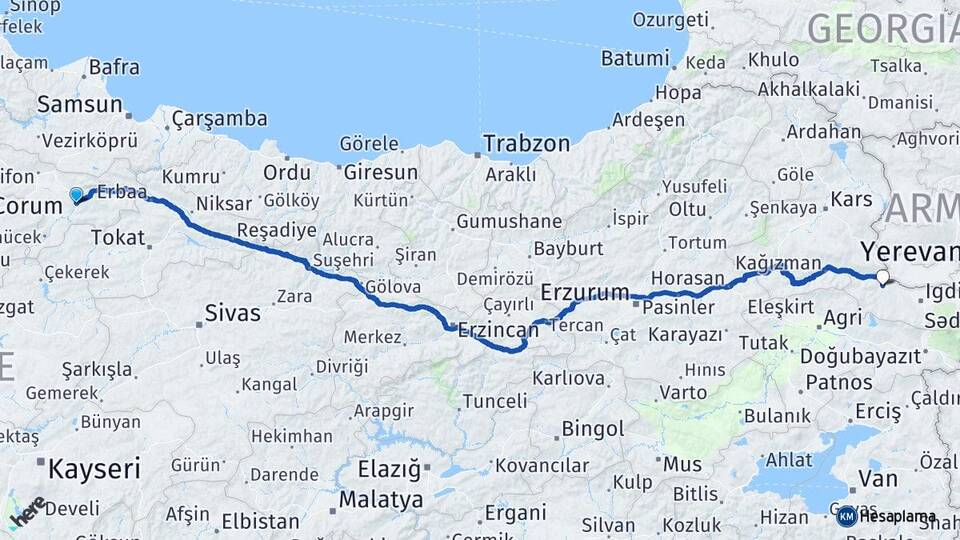 Amasya Tuzluca Iğdır Arası Kaç Km - Yol Haritası