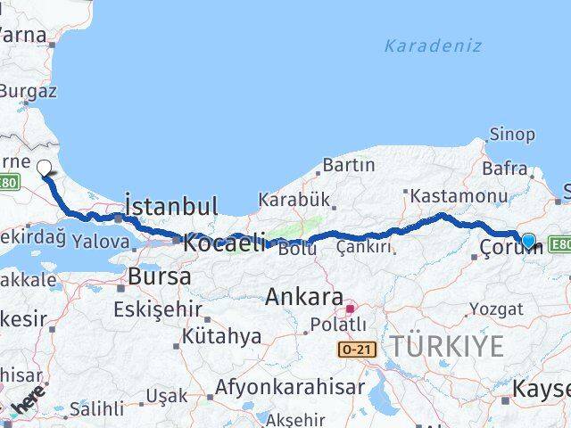 Amasya Vize Kırklareli Arası Kaç Km - Yol Haritası