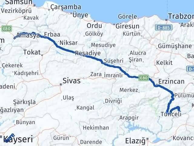 Amasya Yayladere Bingöl Arası Kaç Km - Yol Haritası