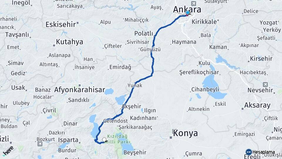 Ankara Aksu Isparta Arası Kaç Km - Yol Haritası
