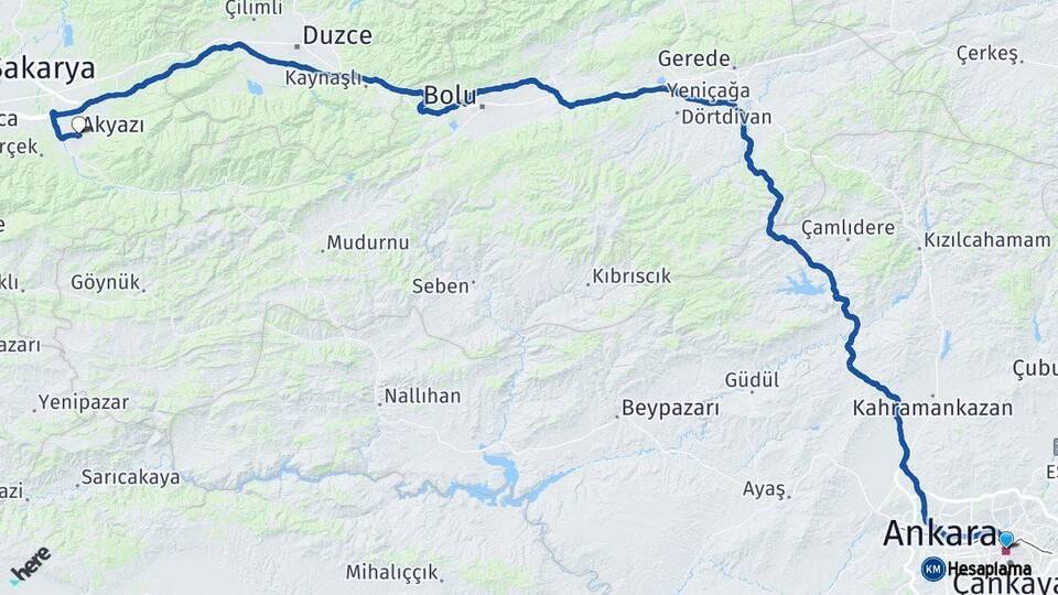 Ankara Akyazı Sakarya Arası Kaç Km - Yol Haritası