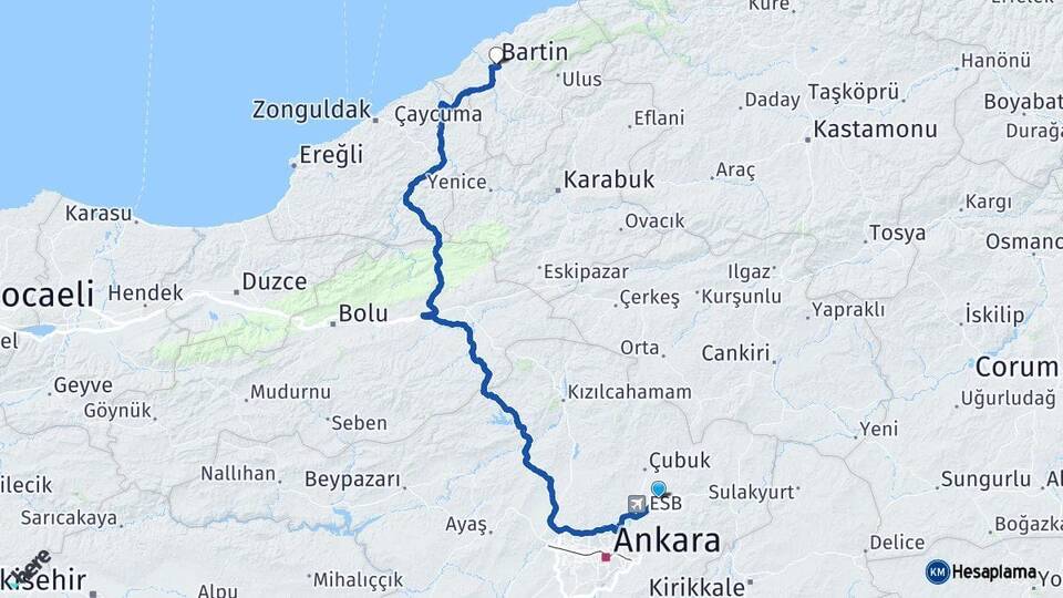 Ankara Akyurt Bartın Arası Kaç Km - Yol Haritası