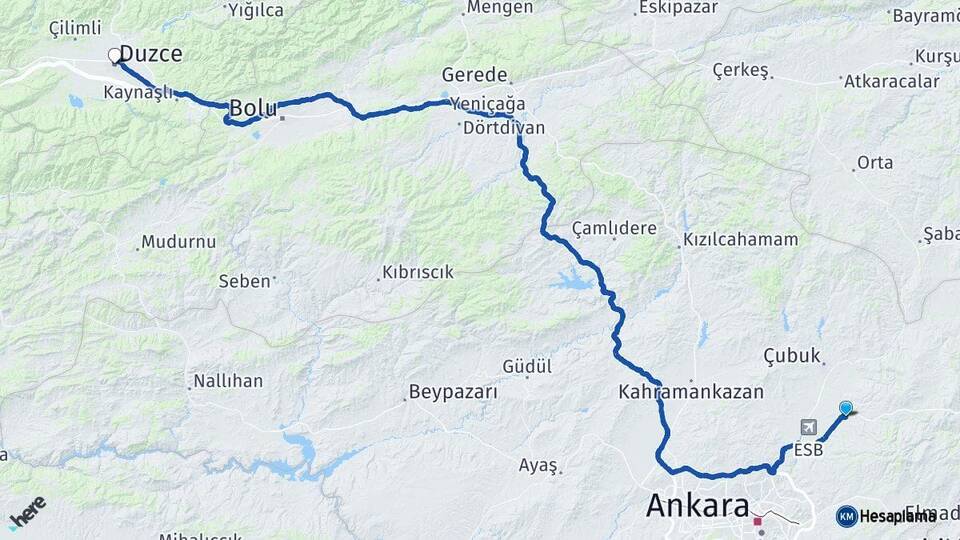 Ankara Akyurt Düzce Arası Kaç Km - Yol Haritası