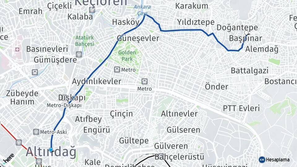 Ankara Altındağ Başpınar Altındağ Arası Kaç Km - Yol Haritası
