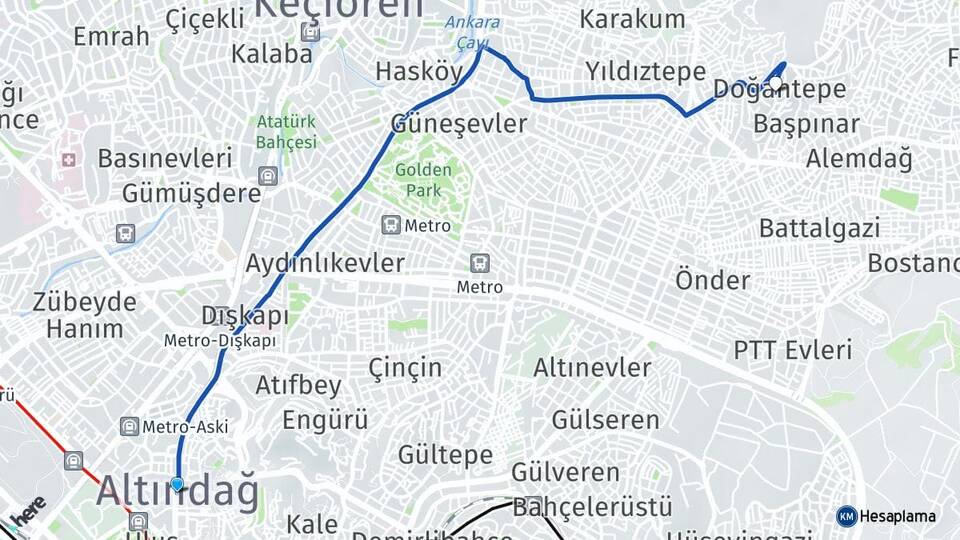 Ankara Altındağ Doğantepe Altındağ Arası Kaç Km - Yol Haritası