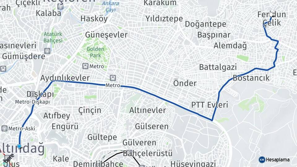 Ankara Altındağ Feridun Çelik Altındağ Arası Kaç Km - Yol Haritası