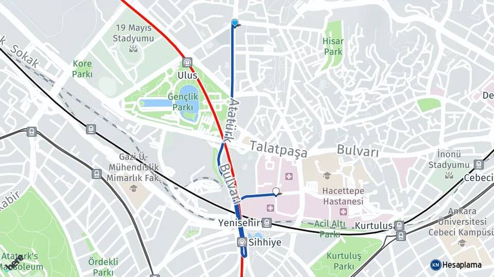 Ankara Altındağ Hacettepe Altındağ Arası Kaç Km - Yol Haritası
