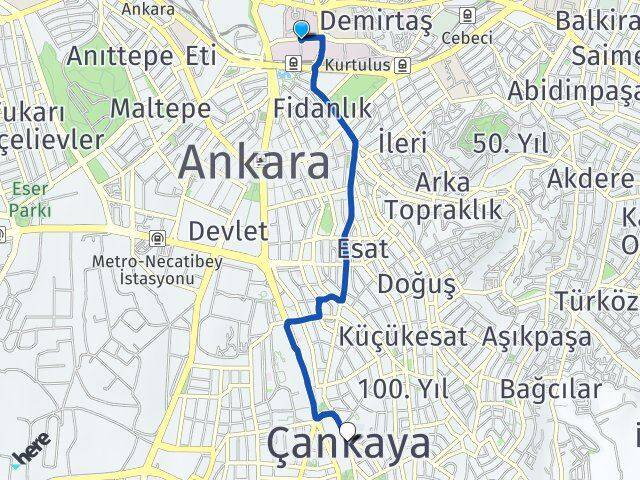 Ankara Altındağ Hacettepe Çankaya Arası Kaç Km - Yol Haritası