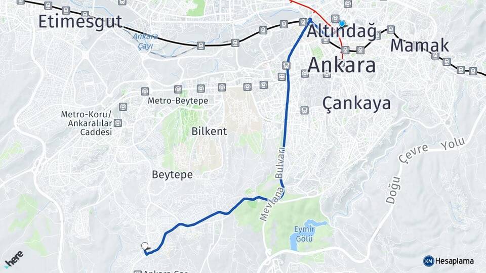 Ankara Altındağ İncek Gölbaşı Arası Kaç Km - Yol Haritası