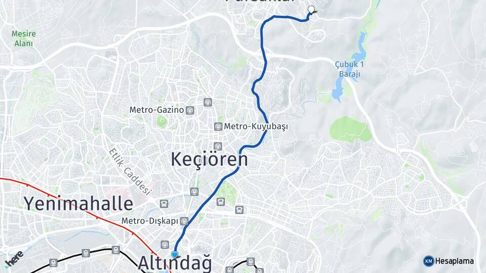 Ankara Altındağ Karacaören Altındağ Arası Kaç Km - Yol Haritası