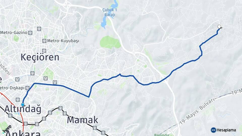 Ankara Altındağ Kavaklı Altındağ Arası Kaç Km - Yol Haritası