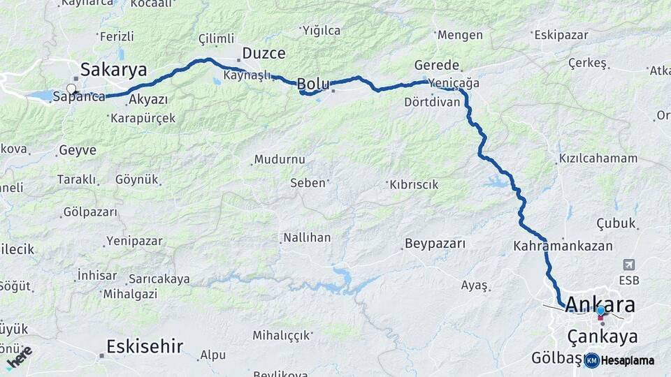 Ankara Arifiye Sakarya Arası Kaç Km - Yol Haritası