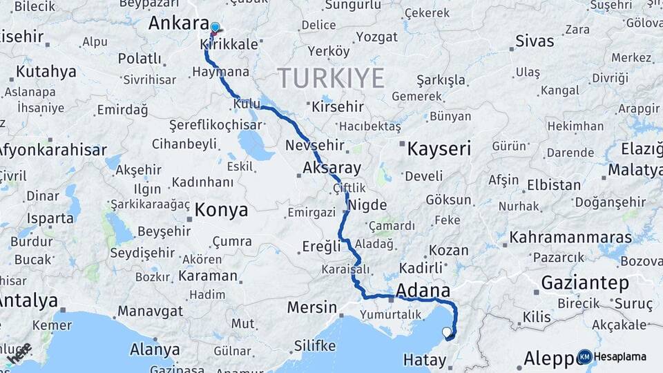 Ankara Arsuz Hatay Arası Kaç Km - Yol Haritası