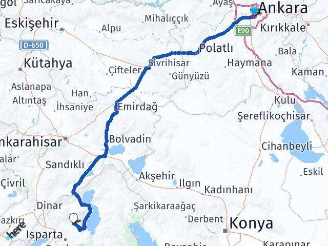 Ankara Atabey Isparta Arası Kaç Km - Yol Haritası