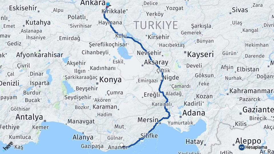 Ankara Aydıncık Mersin Arası Kaç Km - Yol Haritası
