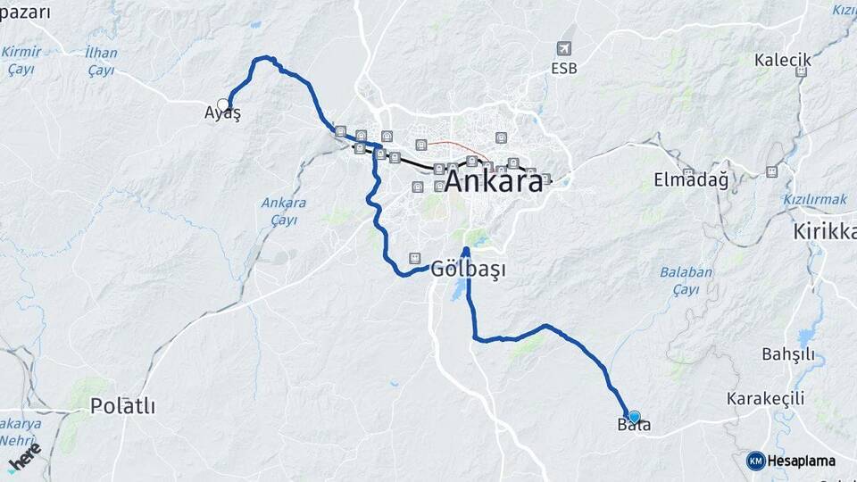 Ankara Bala Ayaş Arası Kaç Km - Yol Haritası