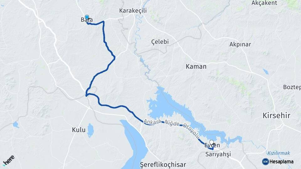 Ankara Bala Evren Arası Kaç Km - Yol Haritası