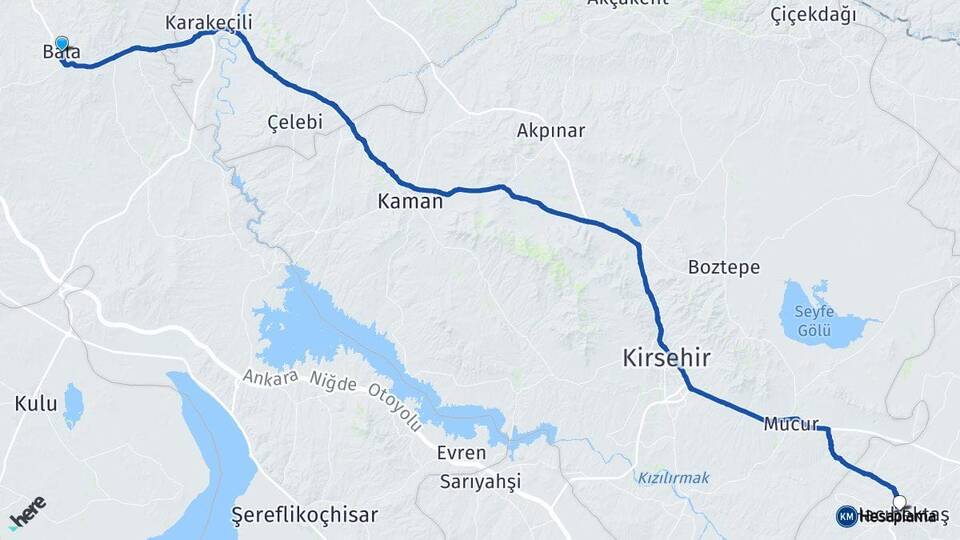 Ankara Bala Hacıbektaş Nevşehir Arası Kaç Km - Yol Haritası