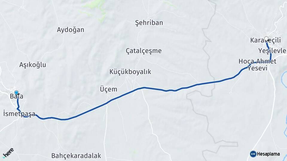 Ankara Bala Karakeçili Kırıkkale Arası Kaç Km - Yol Haritası