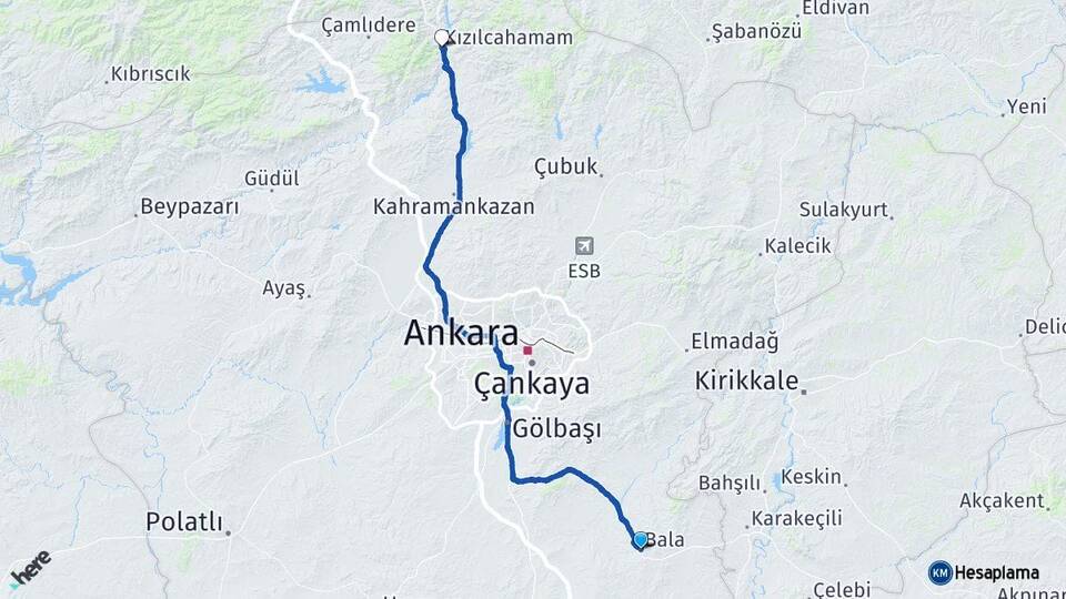 Ankara Bala Kızılcahamam Arası Kaç Km - Yol Haritası