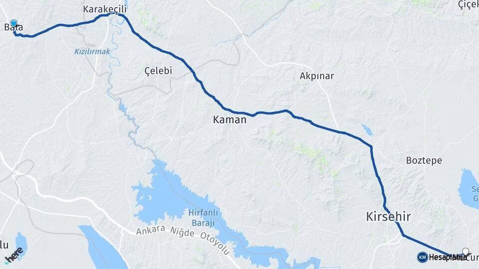 Ankara Bala Mucur Kırşehir Arası Kaç Km - Yol Haritası