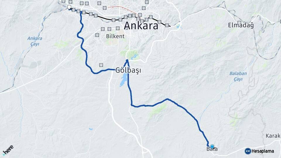 Ankara Bala Sincan Arası Kaç Km - Yol Haritası