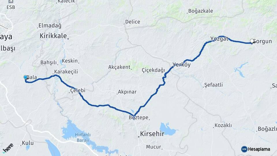 Ankara Bala Sorgun Yozgat Arası Kaç Km - Yol Haritası