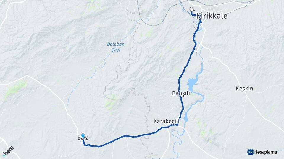 Ankara Bala Yahşihan Kırıkkale Arası Kaç Km - Yol Haritası