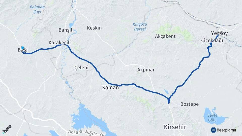 Ankara Bala Yerköy Yozgat Arası Kaç Km - Yol Haritası
