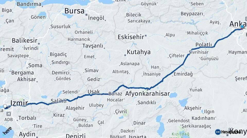 Ankara Balçova İzmir Arası Kaç Km - Yol Haritası