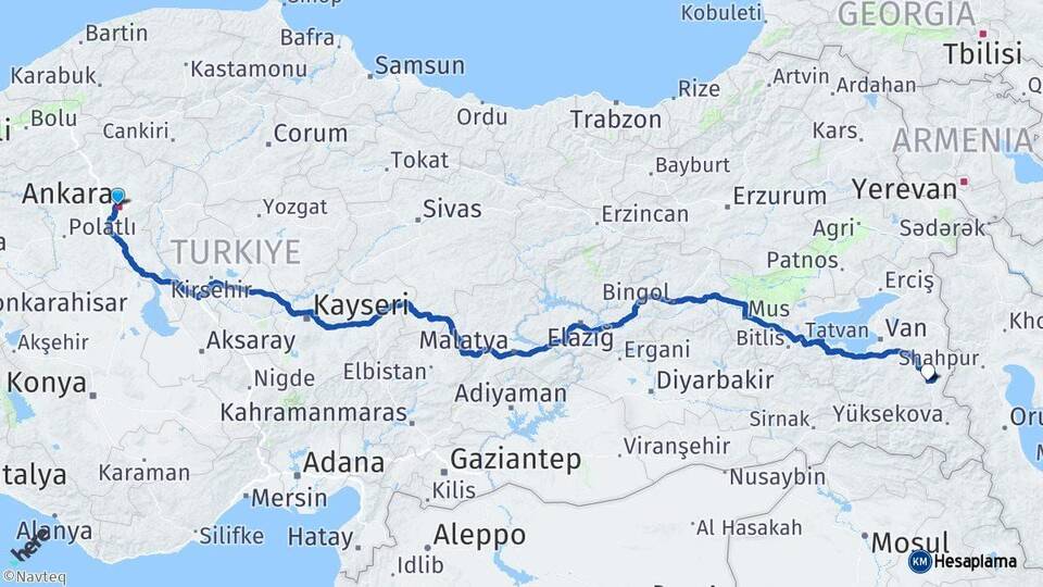 Ankara Başkale Van Arası Kaç Km - Yol Haritası