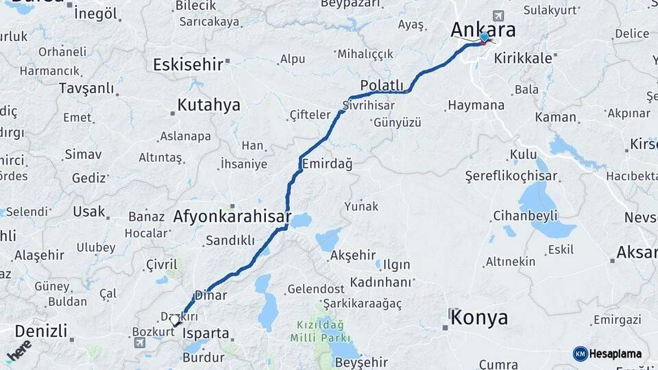 Ankara Başmakçı Afyonkarahisar Arası Kaç Km - Yol Haritası