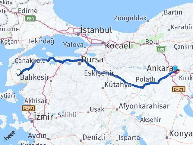 Ankara Bayramiç Çanakkale Arası Kaç Km - Yol Haritası