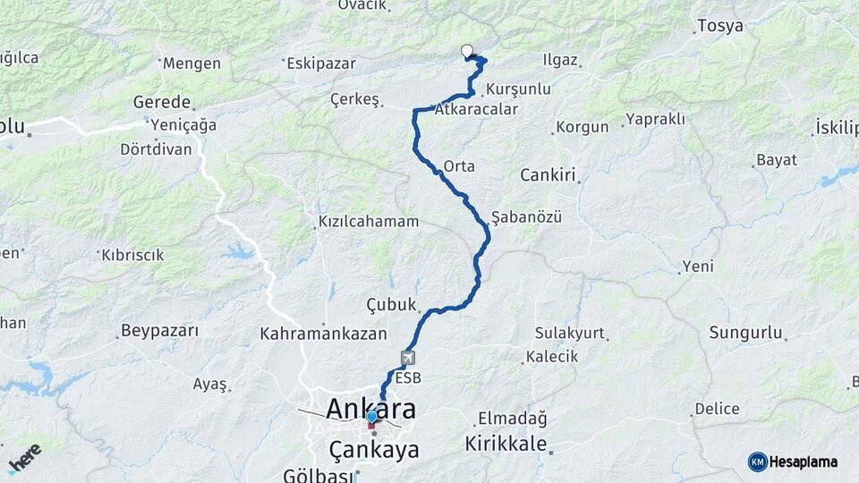 Ankara Bayramören Çankırı Arası Kaç Km - Yol Haritası