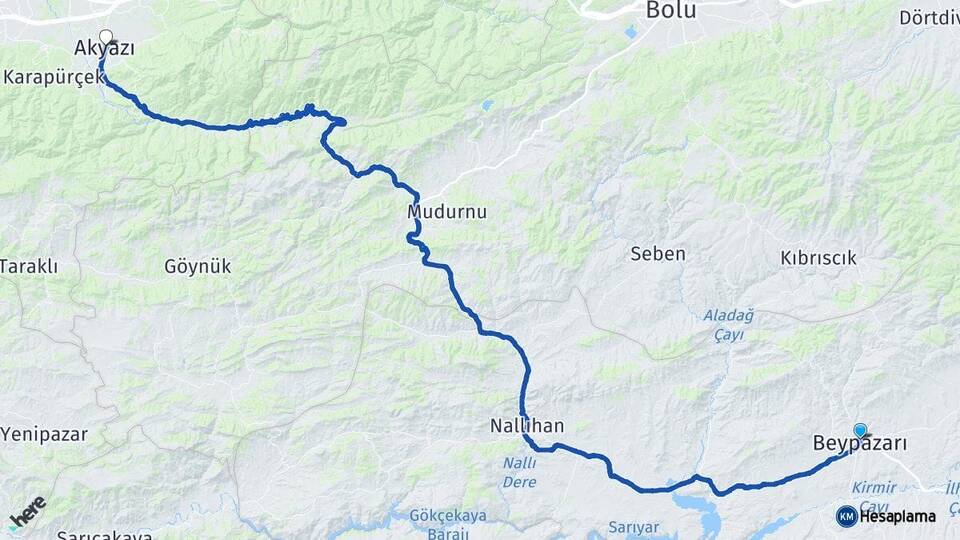 Ankara Beypazarı Akyazı Sakarya Arası Kaç Km - Yol Haritası