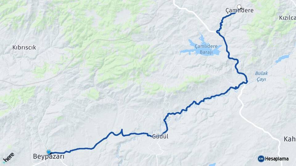Ankara Beypazarı Çamlıdere Arası Kaç Km - Yol Haritası