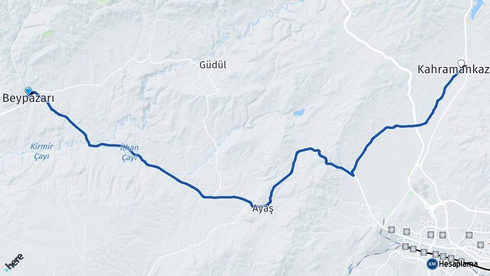 Ankara Beypazarı Kahramankazan Arası Kaç Km - Yol Haritası