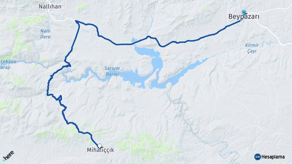 Ankara Beypazarı Mihalıççık Eskişehir Arası Kaç Km - Yol Haritası
