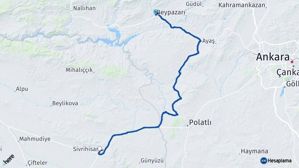 Ankara Beypazarı Sivrihisar Eskişehir Arası Kaç Km - Yol Haritası