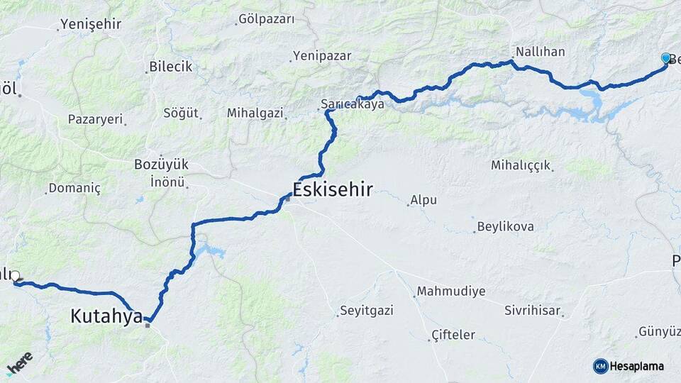 Ankara Beypazarı Tavşanlı Kütahya Arası Kaç Km - Yol Haritası