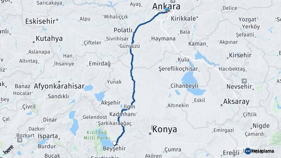 Ankara Beyşehir Konya Arası Kaç Km - Yol Haritası