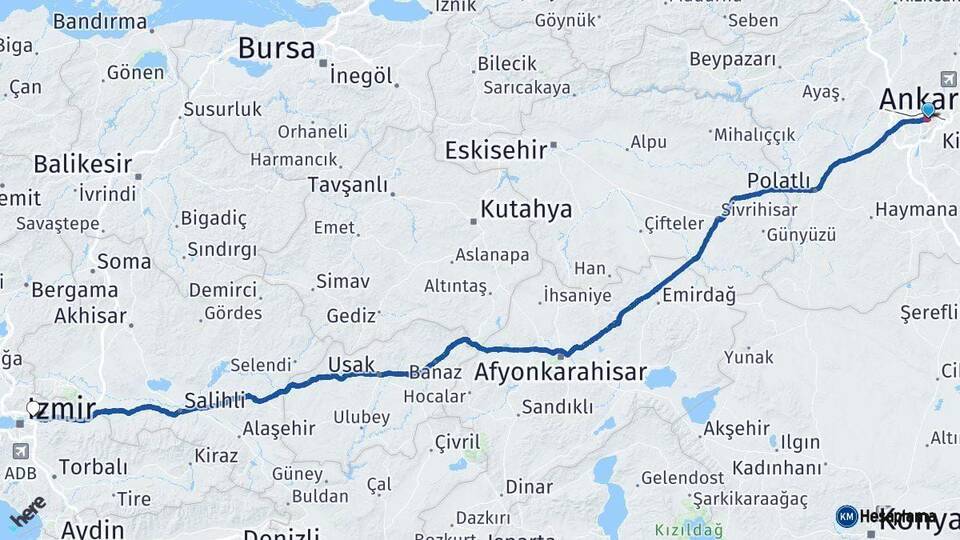 Ankara Bornova İzmir Arası Kaç Km - Yol Haritası