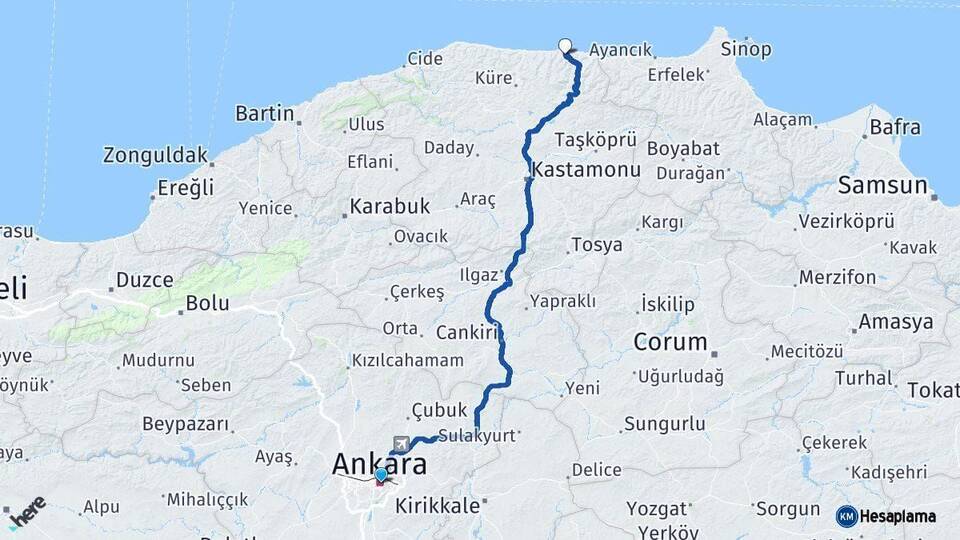 Ankara Bozkurt Kastamonu Arası Kaç Km - Yol Haritası
