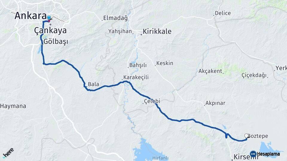 Ankara Boztepe Kırşehir Arası Kaç Km - Yol Haritası