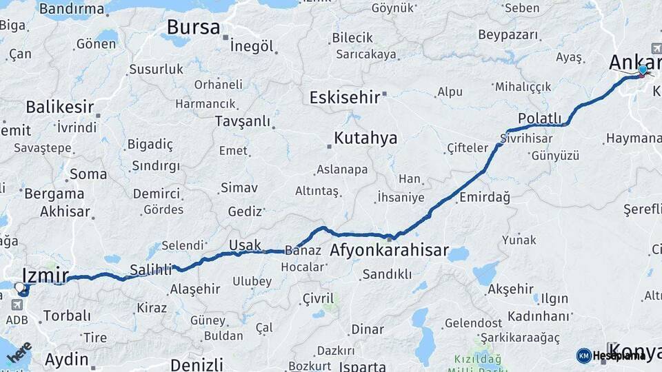 Ankara Buca İzmir Arası Kaç Km - Yol Haritası