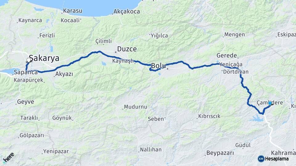 Ankara Çamlıdere Adapazarı Sakarya Arası Kaç Km - Yol Haritası