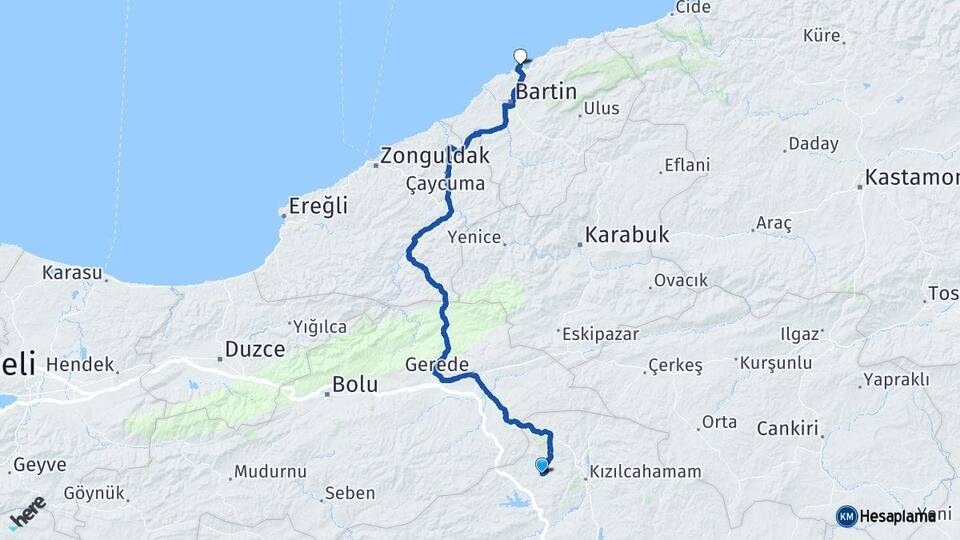 Ankara Çamlıdere Amasra Bartın Arası Kaç Km - Yol Haritası