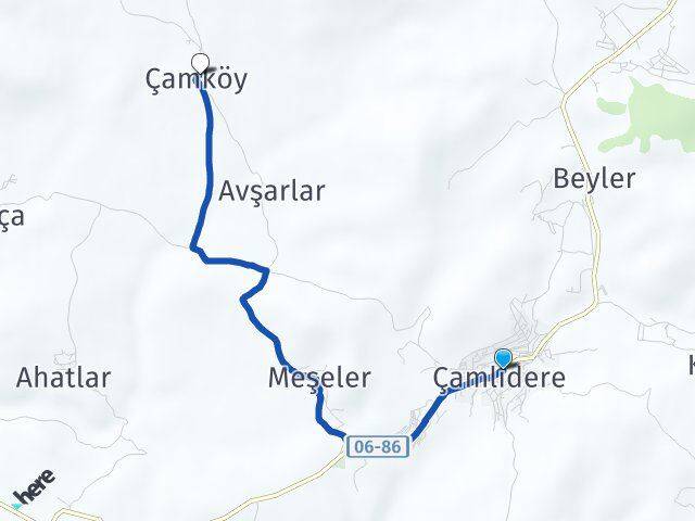 Ankara Çamlıdere Çamköy Çamlıdere Arası Kaç Km - Yol Haritası
